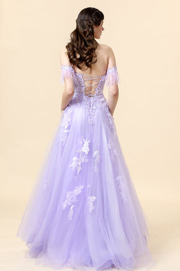 Púrpura Escote Corazón Vestido de Fiesta Con Apliques